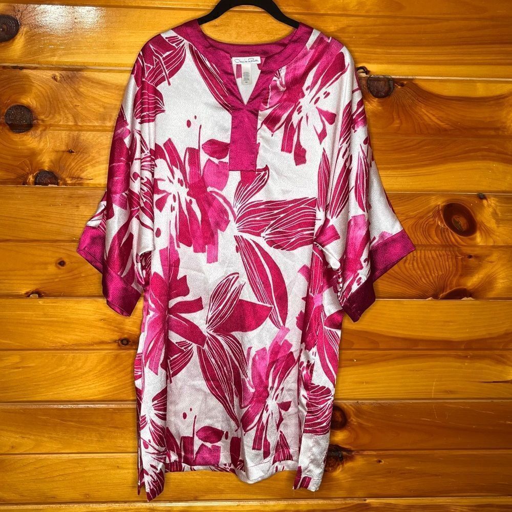 Oscar de la Renta Pink and White Floral Kaftan